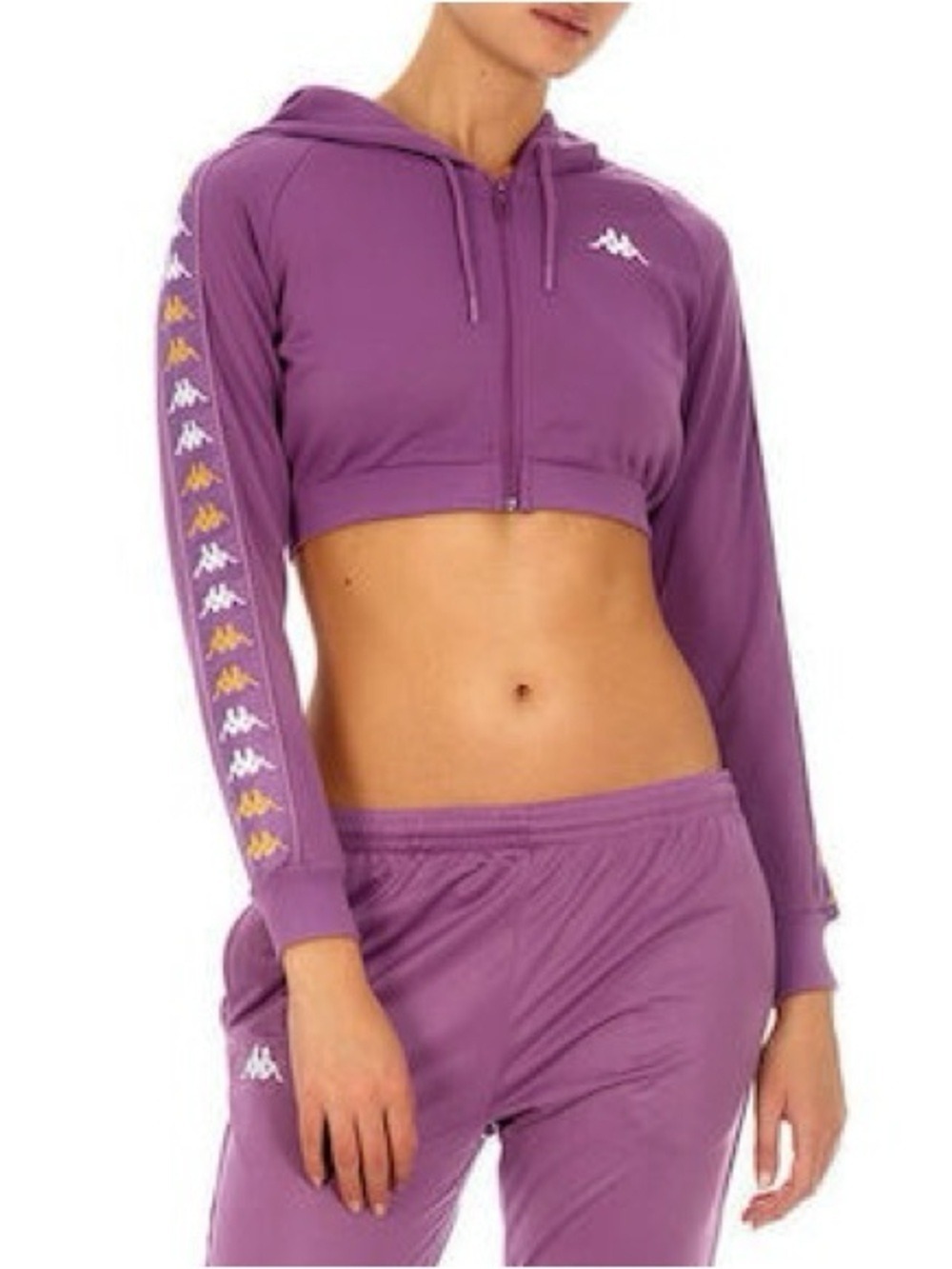 Kappa Banda Hoodie Purple Cropped Full Zip Size Medium